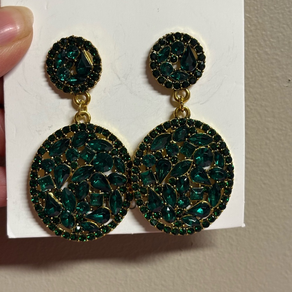 Gold-Tone Emerald Green Crystal Drop Earrings - Women Jewelry